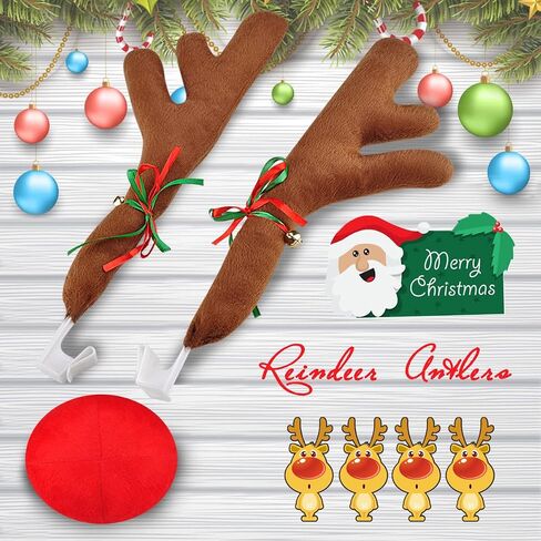 Upgraded Car Reindeer Antler Kit Christmas Rudolph Auto Decorations, Rudolph Auto Accessories with Tail, Nose - Add Holiday Spirit in Saudi Arabia
