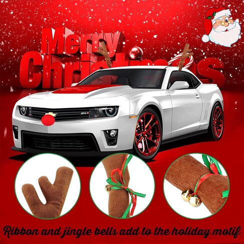 Upgraded Car Reindeer Antler Kit Christmas Rudolph Auto Decorations, Rudolph Auto Accessories with Tail, Nose - Add Holiday Spirit in Saudi Arabia