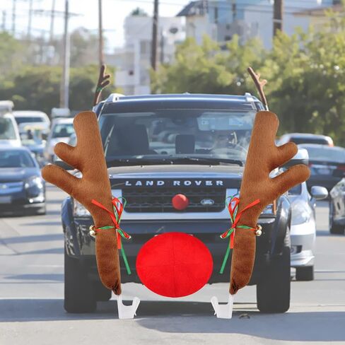 Upgraded Car Reindeer Antler Kit Christmas Rudolph Auto Decorations, Rudolph Auto Accessories with Tail, Nose - Add Holiday Spirit in Saudi Arabia