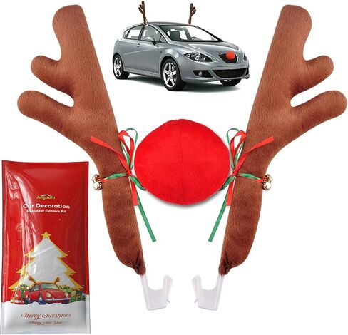 Upgraded Car Reindeer Antler Kit Christmas Rudolph Auto Decorations, Rudolph Auto Accessories with Tail, Nose - Add Holiday Spirit in Saudi Arabia