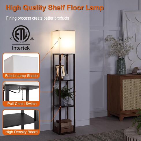 Floor Lamp with Shelves, Shelf Floor Lamps for Living Room with 2 USB Charging Ports 1 Power Outlet and Drawer, Modern Corner Square Display Standing Lamp 4-Tier Tall Bookshelf Lamp for Bedroom in Saudi Arabia