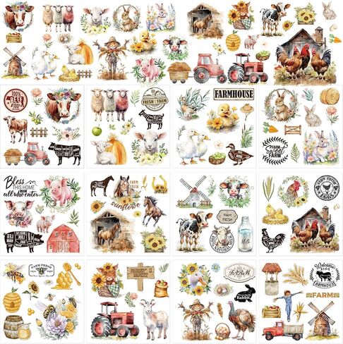Rub on Transfers for Crafts Furnitures Stickers: 12 Pcs Farmland Animal Rub on Transfer for Crafts Decals Cow Pig Rooster Sheep Rub on Transfer Stickers for Furniture Crafts DIY Home Decor in Saudi Arabia