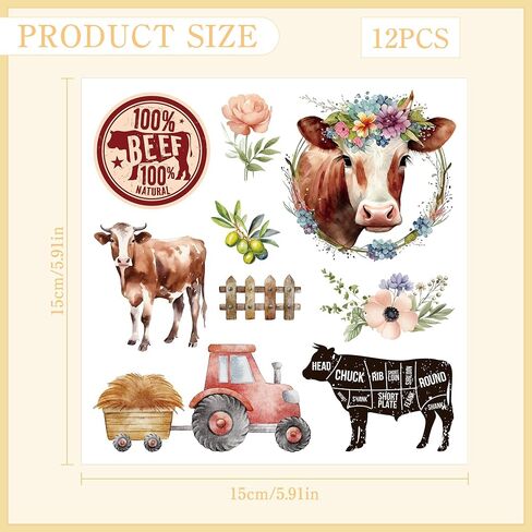 Rub on Transfers for Crafts Furnitures Stickers: 12 Pcs Farmland Animal Rub on Transfer for Crafts Decals Cow Pig Rooster Sheep Rub on Transfer Stickers for Furniture Crafts DIY Home Decor in Saudi Arabia
