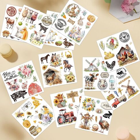 Rub on Transfers for Crafts Furnitures Stickers: 12 Pcs Farmland Animal Rub on Transfer for Crafts Decals Cow Pig Rooster Sheep Rub on Transfer Stickers for Furniture Crafts DIY Home Decor in Saudi Arabia