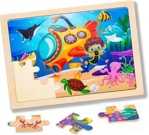 Labeol Toddler Wooden Puzzles for Kids Ages 3-5, 24 Pieces Wood Puzzles for Toddlers 2-4 Preschool Educational Brain Teaser Puzzles Boards Toys Gift for 3 4 5 6 7 8 Years Old Boys Girls in Saudi Arabia