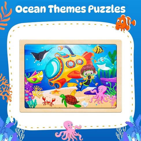 Labeol Toddler Wooden Puzzles for Kids Ages 3-5, 24 Pieces Wood Puzzles for Toddlers 2-4 Preschool Educational Brain Teaser Puzzles Boards Toys Gift for 3 4 5 6 7 8 Years Old Boys Girls in Saudi Arabia