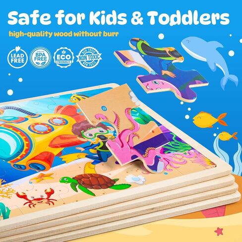 Labeol Toddler Wooden Puzzles for Kids Ages 3-5, 24 Pieces Wood Puzzles for Toddlers 2-4 Preschool Educational Brain Teaser Puzzles Boards Toys Gift for 3 4 5 6 7 8 Years Old Boys Girls in Saudi Arabia
