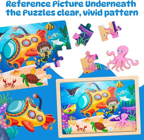 Labeol Toddler Wooden Puzzles for Kids Ages 3-5, 24 Pieces Wood Puzzles for Toddlers 2-4 Preschool Educational Brain Teaser Puzzles Boards Toys Gift for 3 4 5 6 7 8 Years Old Boys Girls in Saudi Arabia