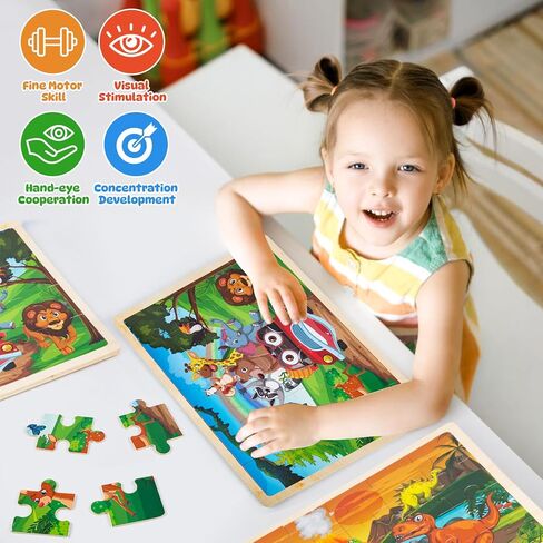 Labeol Toddler Wooden Puzzles for Kids Ages 3-5, 24 Pieces Wood Puzzles for Toddlers 2-4 Preschool Educational Brain Teaser Puzzles Boards Toys Gift for 3 4 5 6 7 8 Years Old Boys Girls in Saudi Arabia