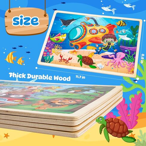 Labeol Toddler Wooden Puzzles for Kids Ages 3-5, 24 Pieces Wood Puzzles for Toddlers 2-4 Preschool Educational Brain Teaser Puzzles Boards Toys Gift for 3 4 5 6 7 8 Years Old Boys Girls in Saudi Arabia