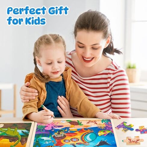 Labeol Toddler Wooden Puzzles for Kids Ages 3-5, 24 Pieces Wood Puzzles for Toddlers 2-4 Preschool Educational Brain Teaser Puzzles Boards Toys Gift for 3 4 5 6 7 8 Years Old Boys Girls in Saudi Arabia