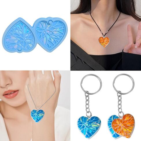 Earring Holographic Silicone Mold Keychain Crystal Epoxy Resin Mold Heart Pendants Jewelry Making Casting Mold in Saudi Arabia