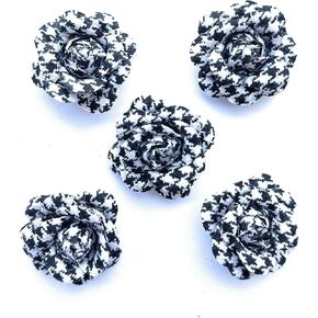 Pack of 5 Classic Houndstooth Camellia Fabric Flower Embellishment Supplement DIY for Headband Hair pin Cloth Brooch Shoes Hat Bag Decoration Crafts Accessories