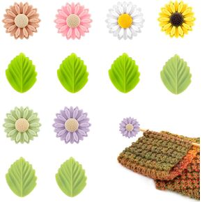 12pcs Knitting Needle Stoppers, Colorful Cute Flower Leaf Knitting Needles Point Protectors Silicone Knitting Tip Needle Caps Stitch Stoppers for Crochet Knitting DIY Accessories