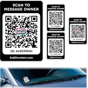 Car Contact Tags | QR Car Magnet Sticker & Decal for Messaging About Vehicle | Custom Name Stickers for Car Truck Windows, Doors, Bumper Stickers | New Driver Gift | Customizable, No Battery, No fee