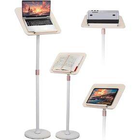 Floor Book Stand for Reading, Hands Free Book Holder Floor Stand with 2 Page Paper Clips for Projector Laptop Recipe Textbook Tablet,-Adjustable Height and Angle, White