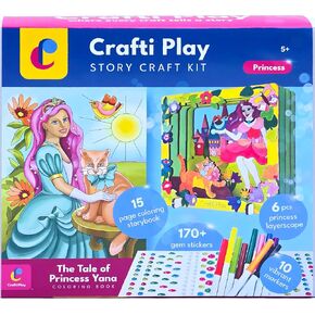 Princess Story Craft Kit - Complete Arts & Crafts Set with Story Coloring Book, Gem Stickers, Markers & 3D Princess Layerscape, Arts and Crafts For Kids Ages 8-12, 6-8, 5 year old, Best Gift for Girls