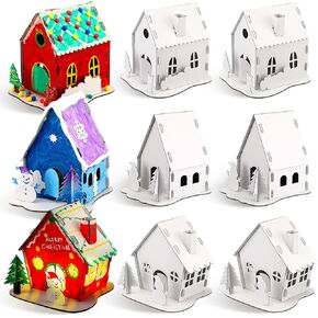 Thyle 9 Sets Christmas Paper Coloring Gingerbread House Kit DIY Christmas Cardboard House Christmas Craft Kit Gingerbread House for Kids Boy Girl Adult Christmas Party Game Decoration(Classic Style) in Kuwait