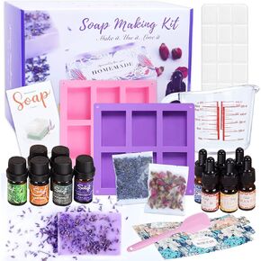 SOLIGT DIY Soap Making Kit, Shea Butter Soap Making Kit for Adults, Includes Shea Butter Soap Base, Glass Measuring Cup, Silicone Soap Tray, Silicone Stirring Stick, Liquid Dye, Wraps Labels Tape