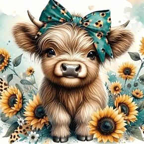 BYGFHLYW Diamond Art Painting Kits for Adults, Cow 5D Diamond Painting Dots Art Kits for Adults Beginner, DIY Highland Cow Full Round Gem Crystal Art Paint by Diamond, Home Wall Decor 12 x 12 in