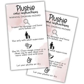 Plushie Crochet Stuffed Animal Care Instructions Card | 50 pk 3.5x2" Cleaning Yarn Bouquet Animal Pattern Sewing Accessories Sticker Label