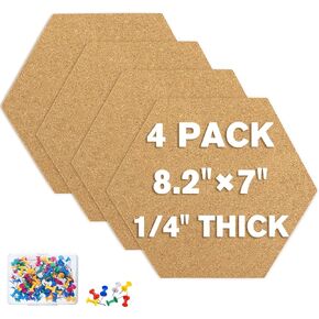 TUPARKA 4 Pack Cork Board 12"x12" - 1/4" Self-Adhesive Corkboards for Wall with 100 Push Pins Wall Bulletin Boards Square Bulletin Boards Cork Tiles for Wall Home School Office Decorative (4, 12"x12")