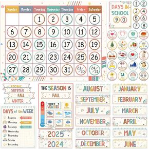 Farmhouse Classroom Calendar Set Bulletin Board Sets for Teachers Bulletin Board Calendar with Numbers Month Weather for Classroom Decor School Calendar for Elementary Classroom Office in Kuwait
