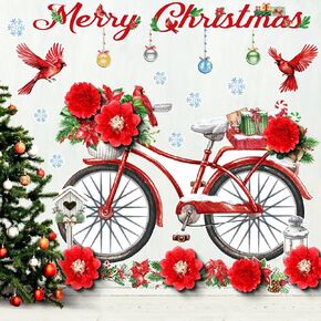 Merry Christmas Bulletin Board Decorations Set Poinsettia Cutouts 3D Red Paper Flowers Balls Bicycle Birds Classroom Decorations Holiday Wall Decals for Chalkboard Office Home New Year Party