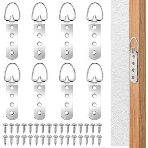 8 PCS Heavy Duty D-Ring Picture Hangers with 32 Screws, Extra Large Strap Picture Frame Hooks Hang Solutions 4 Holes D Rings Picture Hanging Hardware for Mirror, Clock, Whiteboard, Paintings