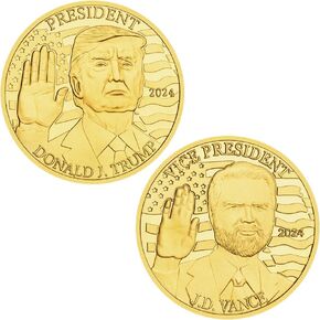 عملات معدنية قابلة للجمع للرئيس دونالد ترامب ونائب الرئيس JD Vance 2024 مقاس 1.57 0.12 بوصة مجموعة هدايا ترامب فانس (فضية)