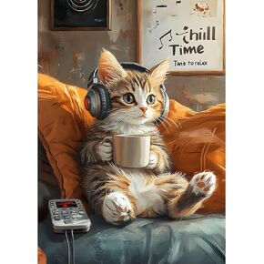MXJSUA Relax Cat Diamond Painting Kits for Adults, 5D Cat Diamond Art Kits for Beginners, DIY Full Drill Crystal Gem Painting Kits for Home Wall Decor 12x16 Inch