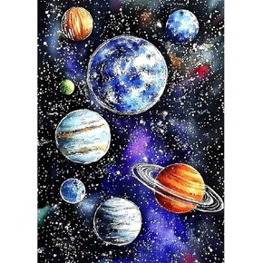 مجموعات الفن الماسي من CEOVR Universe Planets للبالغين، 5D DIY لنجوم الفضاء المثقاب الكامل ونقاط الرسم الماسي الكريستالي، مجموعات الحرف اليدوية للبالغين الفنون والحرف اليدوية، ديكور الحائط للمكتب المنزلي 12 × 16 بوصة