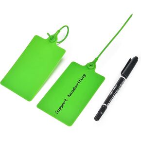 SSEAL Plastic Tags Waterproof Shipping Labels Logistics Use Security Seals, Writable Marker Ties Large Hanging Tags Storage Tag Luggage Identification Tags with Marker Pen, Green, 100 Pcs