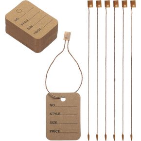 MECCANIXITY Price Hang Tag Writable Labels Display Label, 2 x 1.4 Inch Brown Tagging for Clothing Homemade Pricing with Nylon String 100 Pcs