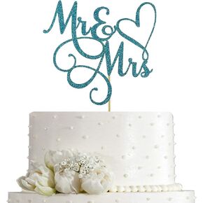 غلاف كعكة Mr & Mrs باللون الأزرق اللامع - ديكورات تزيين الكيك لحفلات الزفاف، والخطوبة، والذكرى السنوية للزفاف