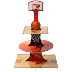 Basketball Cupcake Stand , 3 Tier Sports Theme Party Cupcake Tower Basketball Birthday Party Table Decor for Basketball Theme Party Cupcake Stand Decorations