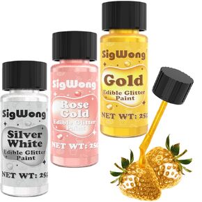 Edible Glitter Paint Set - 3 Colors Food Coloring Metallic Glitter Cake Paint for Cake Decorating, Baking, Cupcakes, Cookies, Macaron, Candy - Food Grade Shimmer Art Decorative Liquid Edible Paint for Fondant, Donuts, Frosting - 25g/Bottle (Christmas)