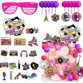 80s 90s Cake Toppers 40 PCS Roller Skate Cake Toppers 80s 90s Cupcake Toppers Retro Hip Hop Cake Decor 80s 90s Retro Party Decorations Supplies