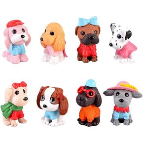 Deqian 8pcs Cartoon Dog Figures for Kids, Puppy Dog Cake Topper Fairy Garden Miniature Figurines Collection Playset for Christmas Birthday Gift Desk Decorations
