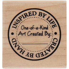 One of a Kind Art - Created by - Wood and Rubber Stamp - 1 5/8 x 1 1/2 Inches