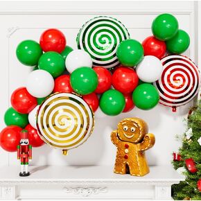 Christmas Balloons, 50 Pcs 12 Inch Red Green White Balloons with Candy Cane Foil Balloons,Holiday Balloons for Birthday Christmas Party Baby Shower Decorations