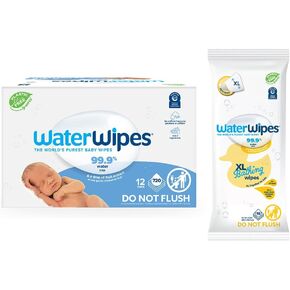 WaterWipes Plastic-Free Original Baby Wipes, 99.9% Water Based Wipes, Unscented & Hypoallergenic for Sensitive Skin, 1080 Count (18 packs)