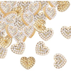 20 Pcs Faux Pearl Rhinestone Heart Buttons, White Retro Vintage Buttons Heart Metal Buttons Sew on Buttons Embellishments for DIY Crafts, 23mm