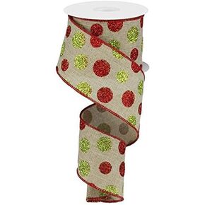 Glitter Multi Dots Wired Edge Ribbon - 2.5" x 10 Yards (White)