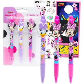 Minnie Mouse Pen Set - 3 Pc Minnie and Daisy Ballpoint Pens Gift Bundle for Kids Plus Stickers, More | Minnie Mouse School Supplies, Office Supplies
