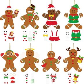 Haooryx Christmas Gingerbread Craft Kit - 40PCS Christmas Winter Gingerbread Craft Kid Christmas Arts Crafts DIY Christmas Ornaments Make Your Own Christmas Gingerbread Man Xmas Tree Class Decoration