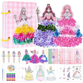 4 in 1 Paper Craft Kits for Girls,Princess Dress-up Activity Book with Water Painting,Poking Art,Sticker,Paper Cutting Craft,Arts and DIY Crafts Kit Gifts Toys for Kids Ages 4 5 6 7 8+ Years Old