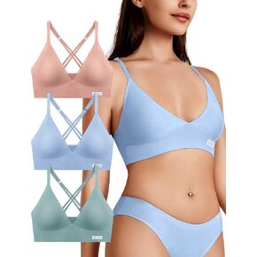 4LEEZY Women's Wireless Bras - 3 Pack Seamless Sports Bra Bralettes Comfort Padded Workout Tops Crossback Cami Crop S-XXL in Saudi Arabia
