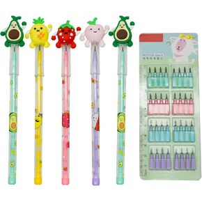 12 Pieces Adorable Fruit Pencils Novelty Multi Point Stacking Pencils Strawberry Stackable Pencils With 64 Replacable Refills For School Kids Students Office Using Supplies.