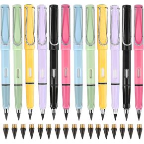 12 pcs Eternal Pencils Infinity Inkless Pen Unbreakable Pencils With 24PCS Replaceable Refills Technology Unlimited Writing Magic Pencil For School Office Professional Use.…